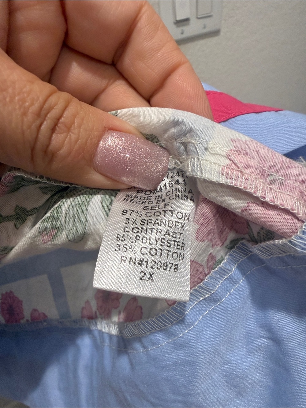 Boutique Entro Pink Floral Smocked Tunic with Blue Trim - Picture 3 of 4